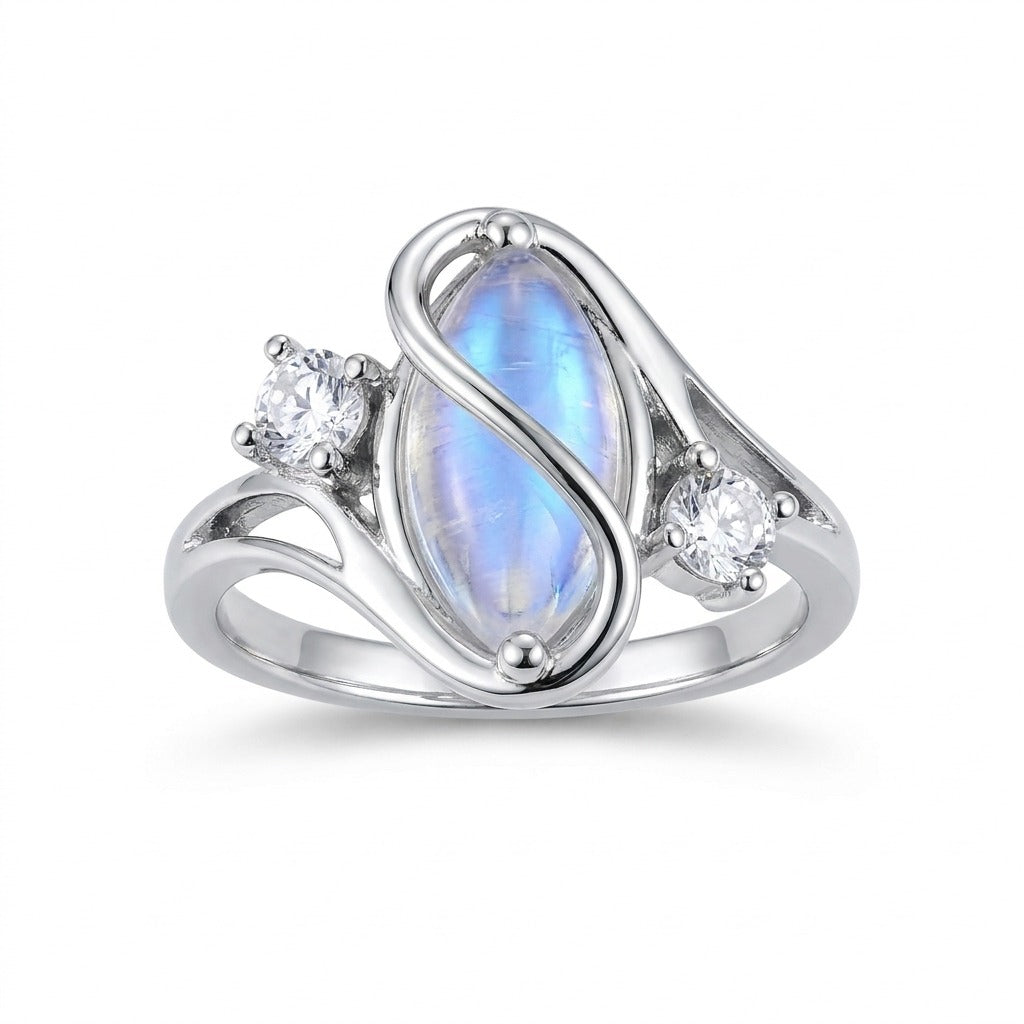 Anillo Luna Nueva, piedra lunar con destellos azules